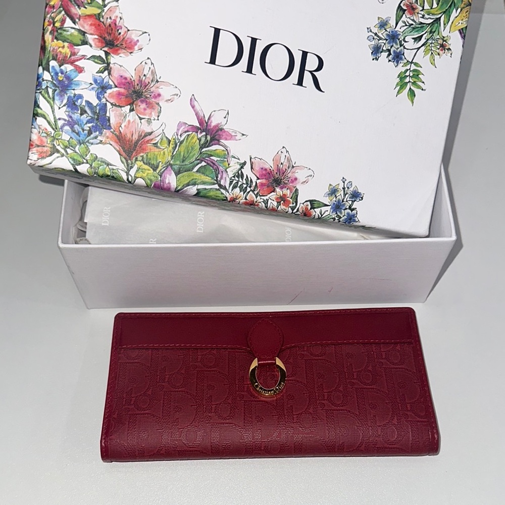 Dior Red Leather Wallet with Metallic Detail